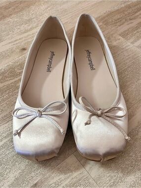 Jeffrey Campbell Light Beige Satin Ballet Flats with Bow